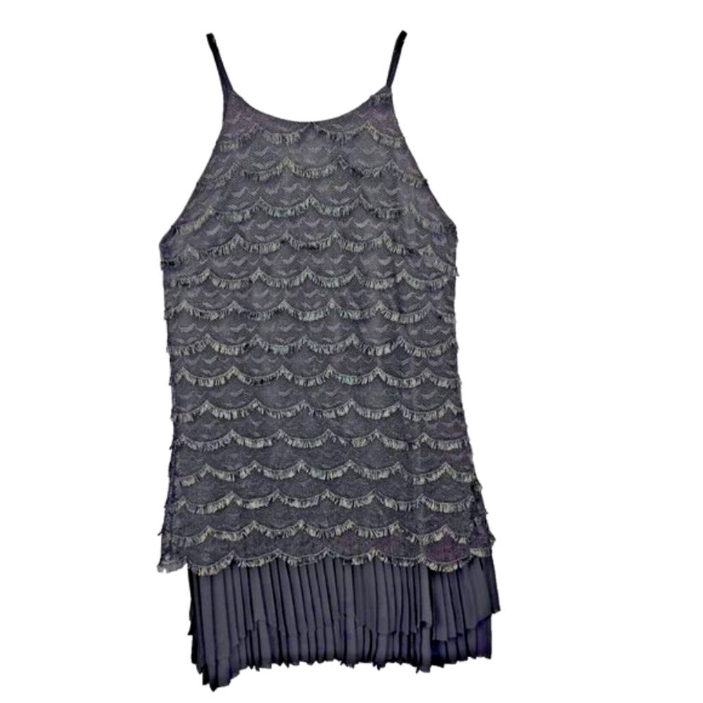 Greylin Camisole Women M Black Metallic Silver Sheer Tiered Sexy 20s Flapper